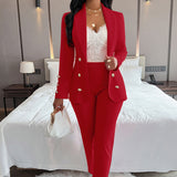 Hot Selling Sexy Wind Women's Wear For Solid Color Suit Collar Double Breasted Casual Suit