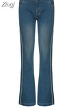 Y2K Retro Fashion Stripe Patchwork Skinny Low Rise Jeans Female Boot Cut Pants Korean Slim Aesthetic Denim