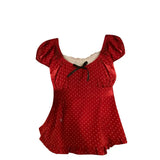 Polka Dot Bow Patchwork Short Sleeve Tee-Outfit
