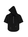 T-shirts Women Summer New Skinny Casual Irregular Crop Tops Solid Short Sleeve Hooded Zipper Harajuku Ladies