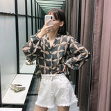 blouse women Summer thin shirt women's perspective cotton linen printed shirts long sleeve round neck female tops