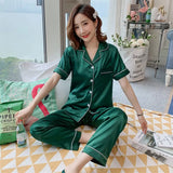 Satin Party Pajamas Comfortable 4XL 5XL Short Sleeve Casual Homewear Spring Summer Pajama Sets Silk Sleepwear