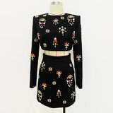Star Fashion New Heavy Industry Nails Studded Short Top Skirt Two