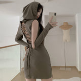 Hooded Long Sleeve Ropa De Mujer Bodycon Dress Slim Waist Tunic Ddesign Elegant Vestidos Bandage Backless Dresses for