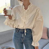 Mujer De Moda 2023 Casual Women Shirt Spring Loose Vintage Elegant Tops Korean Style Long Lantern Sleeve Women