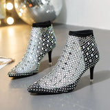 Summer New Pointy Sandals Hollowed-Out Network Celebrity Hollowed-Out Diamond-Encrusted Short Boots Summer Sexy Large-Sized Medium