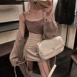 Women Ladies Skirt Spring Autumn Solid Color Sexy Clubwear Mini Skirt High Waist Lace-Up Pencil Cross Skirt For