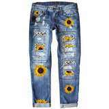 Fashion And Slim Print Denim Trousers Women-Outfit