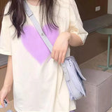 Women Cozy Baggy Heart Print All-match Sweet Simple Ins Summer Korean Style O-neck Clothes Students Casual Harajuku