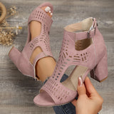 Zingj Thick Heel Fish Mouth Hollow Out After Hollow Out Fashion Outside Banquet Hook Buckle After Zipper Fashion High Heel Thick Heel