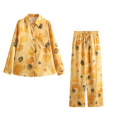Spring Satin Printed Shirt 8241035 Casual Pants