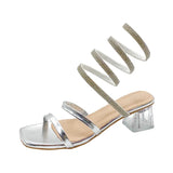 Zingj Serpentine Winding Roman Shoes The New Large Size Crystal Thick Heels With Sandals In The Summer Of