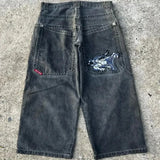 Zingj Year's Hot Classic Retro Y2K Loose Letter Jeans High Street Leisure Punk Style Is Wide. 211-1-Outfit