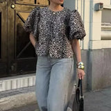 Bubble Sleeve Single-Button Shirt 2025 Spring And Summer Sweet Round Collar Short Top Female