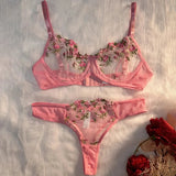 Mesh Floral Bra And Panty Lingerie Set- Outfit