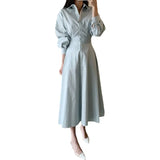 Zingj Chic French Temperament High Waist Show Thin Long POLO Collar Shirt Dress A Line Skirt Female