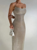 Sequin Mesh Long Dress-Outfit