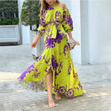 Autumn New Fashion Casual Impact Printing Splicing Pressure Folded Waist Dress Dress Dress Dress Dress
