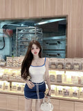 Girls Minimalist Suit Women's Summer Short Strap Top Versatile Contrast Color High Waist Casual Mini Skirt Two-piece