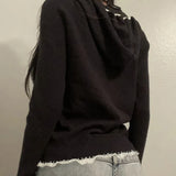 Zingj Style Y2k Hottie Lace Patchwork Woolen Hooded Hoodie Double Head Slim Long Sleeve Coat