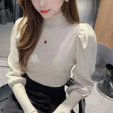 Zingj Korean Version Semi-High Round Collar Design Bubble Sleeve Knitted Sweater Autumn And Winter New Foreign Style Pullover Women's