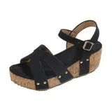 Zingj Riveted High-Heeled Sandals 2023 Flat Heel Round Head Thick Soles Buckle Roman