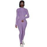Zipper Stretch Turtleneck Embroidered Street Hipster Slim Fit Fitness Jumpsuit Yoga