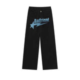Letter Printed Jeans Men's High Street Fashion Brand Loose Straight Tube Casual