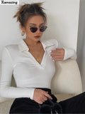 Women V-neck Long Sleeve Skinny T-Shirt Female Sexy Top Autumn Winter Casual Slim Ladies Tees