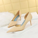 Zingj Fashion Sexy Thin, High, Shallow Pointed Cloth Side Hollow Women's Single