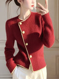Version Of The Round-Neck Simple Cardigan Sweater Coat Women Autumn 2025 Autumn And Winter Dress New Temperament Reduction Lady