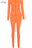 Women Zipper Hooded Top With Pocket Sporty Pant 2 Piece Co-Ord Matching Set Long Sleeve Tops Leggings Workout