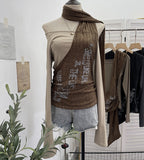 Hottie Side Hanging Neck Scarf Print Knitted Top Design Embody T-Shirt
