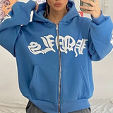 Gothic Letter Graphic Zip Up HoodieOutfit
