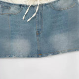 New Spring Style Literature And Art Retro Style Tie Slim And Show Thin Spliced Denim Skirt