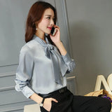 Tops Blouses new Spring Plus Size Casual Chiffon Blouse V-Neck Solid Shirt Bow Lantern Sleeve fashion Blusas