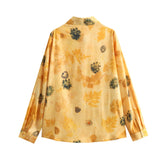 Spring Satin Printed Shirt 8241035 Casual Pants