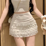 Temperament Sweet Babes Lace Folded Short Skirt Women's Summer Design With Thin Belt Seat Pants Cake A
