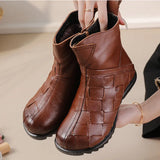 Zingj And Winter New-Style Cowhide Flat-Soled Women's Shoes Leisure Leather Short Boots Middle-Aged Mother Shoes Warm And Comfortable Cotton
