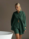 Open-Shirt Shorts Set 2025 Spring And Summer Wear Simple Solid Color Casual