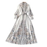 Zingj Spring And Autumn Style Holiday Style Holiday Style Lantern Sleeve Printed Dress A Skirt With Waist Swinging Above Knee