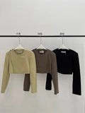 [Daihe] Autumn New Leisure Short Shoulder Buckle Day Silk Wool Round Collar Simple Suit Jacket Female H7110-Outfit