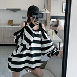 Striped Sweatshirt Women Harajuku Gothic Hoodie Clothes Cotton Korean Long Sleeve Off Shoulder Kawaii Tops Oversize