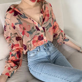 Long Sleeve Women Blouse Chiffon Blouses Female Shirts Tops Floral V-Neck Loose