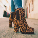 Zingj New Round Head Leopard Pattern Winter Thick Heel Low Tube Waterproof Table Elastic Sleeve Martin Boot