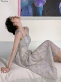 New French Style Women Elegent Party Midi Print Dress Female Fashion A Line Holiday Clothes