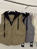 Fake Two Down Vest Women 2024 Winter New Fashion Thick Warm Hoodie Money Sleeveless Vest Coat Tide-Outfit