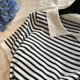 2024 Fashion Tracksuits Woment Striped Knit Pants Suit Casual Knitted Short-sleeved T-shirt + Long Pants 2 Piece