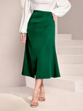 Women's High-Waisted Satin Pleated Split Skirt Solid Color Half Skirt Zipper Fishtail Hip
