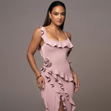 Zingj Spring Hot New Sexy Fashion Pure Color Back Open Fork Splicing Halter